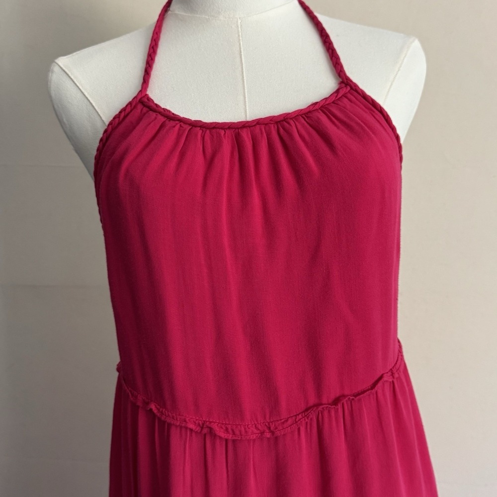 Slate & Willow Dark Pink Maxi Halter Tiered Dress Size XS Open Back Lined - Picture 4 of 16